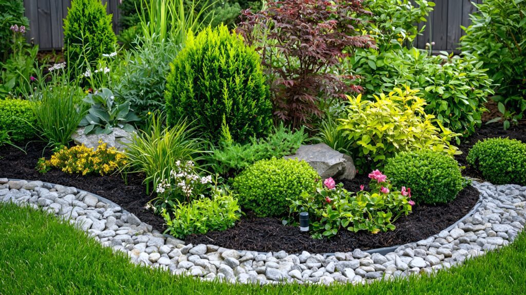 Beautiful garden landscaping design backyard flowers, shrubs and mulch. 
how to Sell Your Home Fast 
