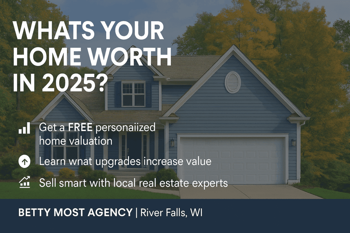 Graphic with text for the Betty Most Agency. A house with fall foliage in the background